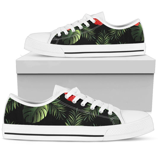 Red Hibiscus Tropical Women Low Top Shoes