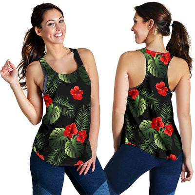 Red Hibiscus Tropical Women Racerback Tank Top