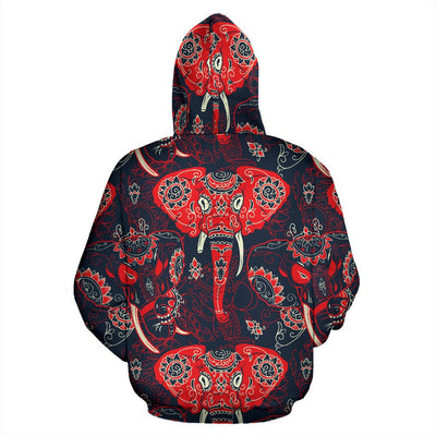 Red Indian Elephant Pattern All Over Print Hoodie