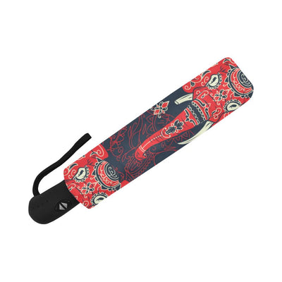 Red Indian Elephant Pattern Automatic Foldable Umbrella