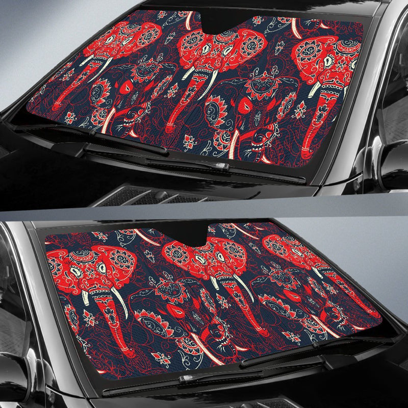 Red Indian Elephant Pattern Car Sun Shade-JorJune