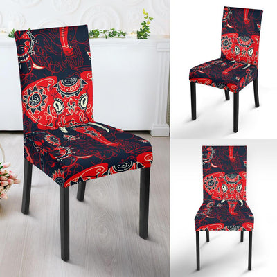 Red Indian Elephant Pattern Dining Chair Slipcover-JORJUNE.COM