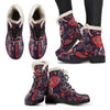 Red Indian Elephant Pattern Faux Fur Leather Boots