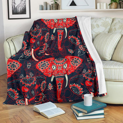 Red Indian Elephant Pattern Fleece Blanket