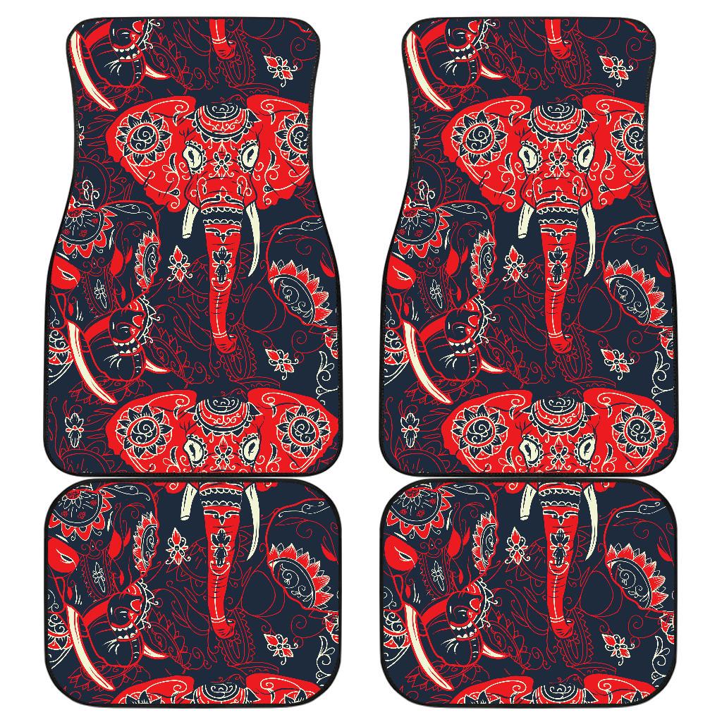 Red Indian Elephant Pattern Front and Back Car Floor Mats