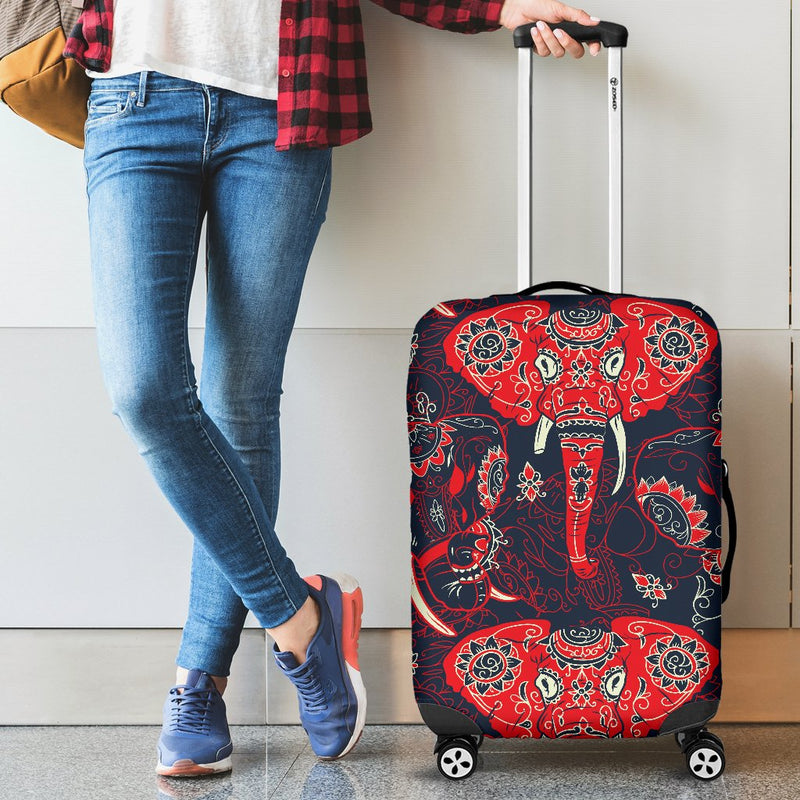 Red Indian Elephant Pattern Luggage Cover Protector