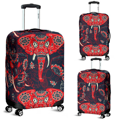 Red Indian Elephant Pattern Luggage Cover Protector