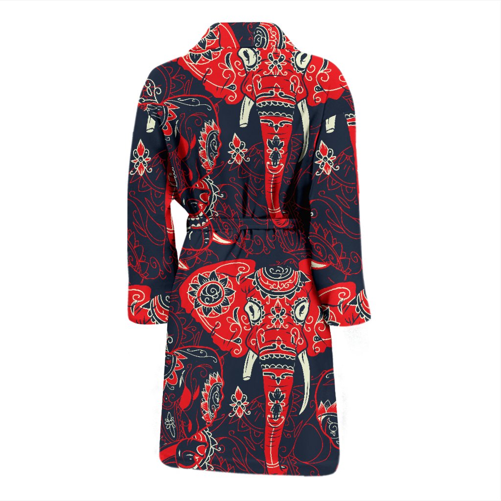Red Indian Elephant Pattern Men Bath Robe