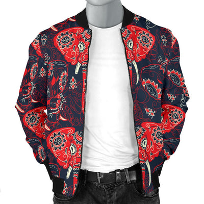 Red Indian Elephant Pattern Men Casual Bomber Jacket