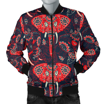 Red Indian Elephant Pattern Men Casual Bomber Jacket