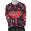 Red Indian Elephant Pattern Men Crewneck Sweatshirt