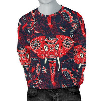 Red Indian Elephant Pattern Men Crewneck Sweatshirt