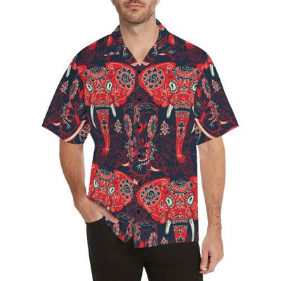 Red Indian Elephant Pattern Men Hawaiian Shirt