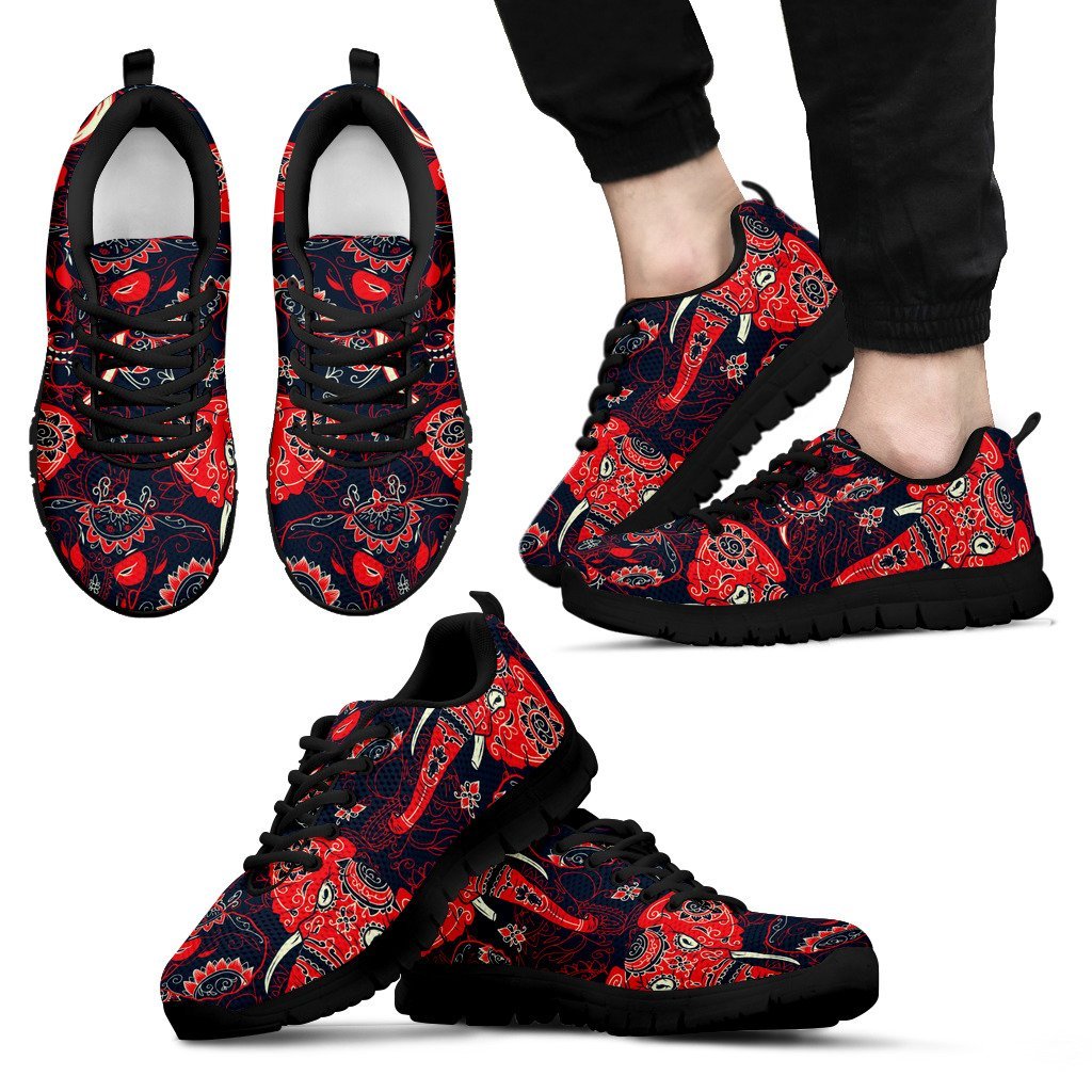 Red Indian Elephant Pattern Men Sneakers