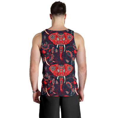 Red Indian Elephant Pattern Men Tank Top