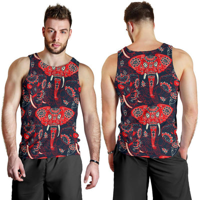 Red Indian Elephant Pattern Men Tank Top