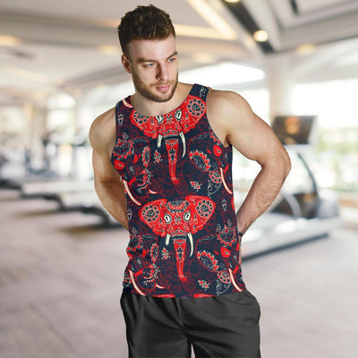 Red Indian Elephant Pattern Men Tank Top