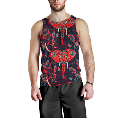 Red Indian Elephant Pattern Men Tank Top