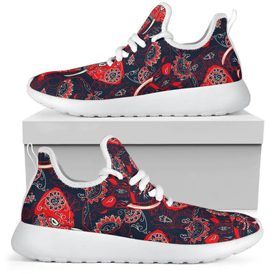 Red Indian Elephant Pattern Mesh Knit Sneakers Shoes