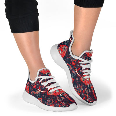 Red Indian Elephant Pattern Mesh Knit Sneakers Shoes