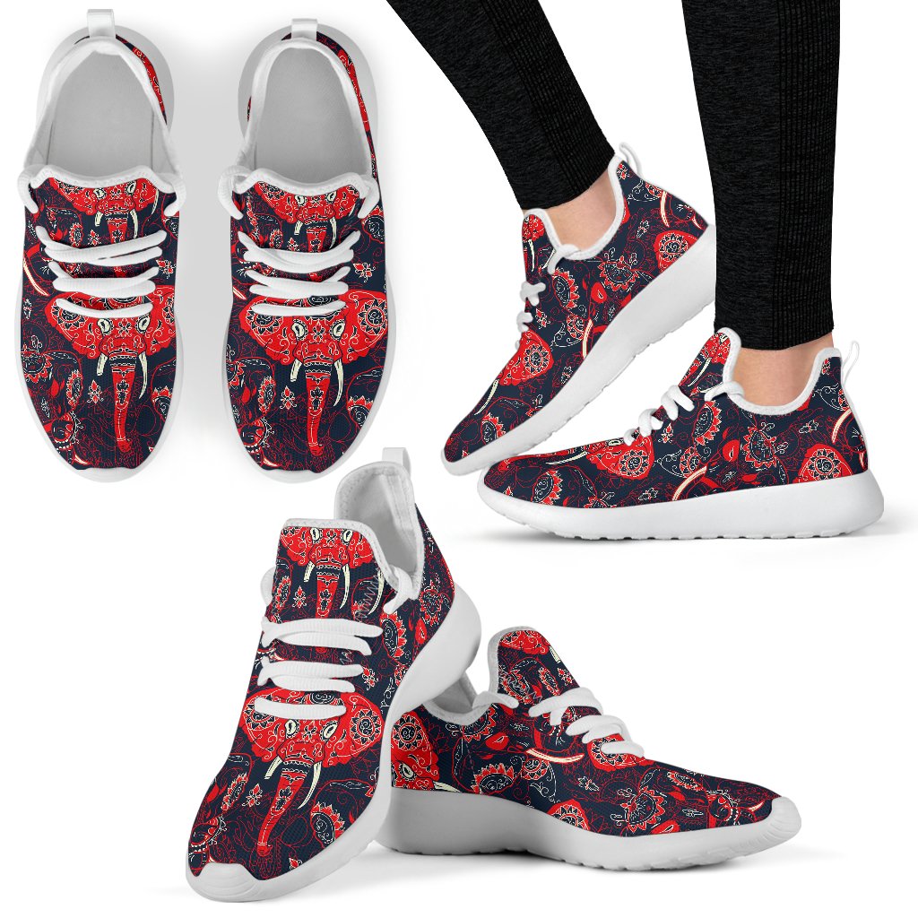 Red Indian Elephant Pattern Mesh Knit Sneakers Shoes