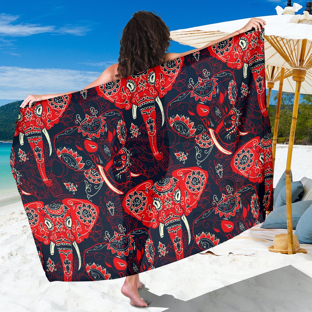 Red Indian Elephant Pattern Sarong Pareo Wrap