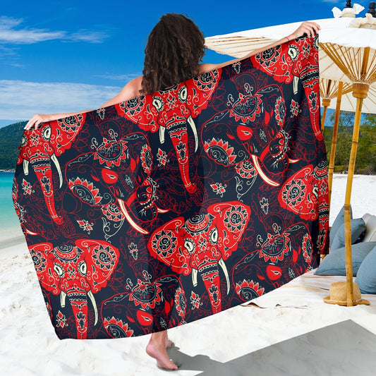 Red Indian Elephant Pattern Sarong Pareo Wrap