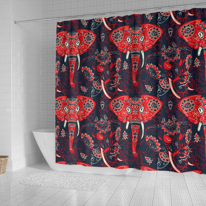 Red Indian Elephant Pattern Shower Curtain