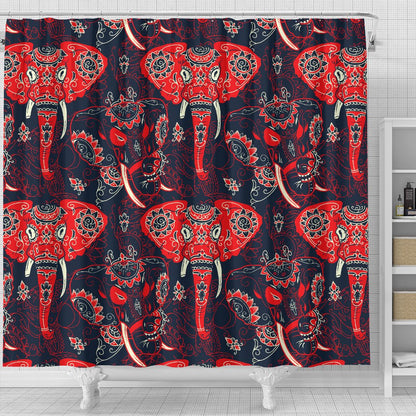 Red Indian Elephant Pattern Shower Curtain