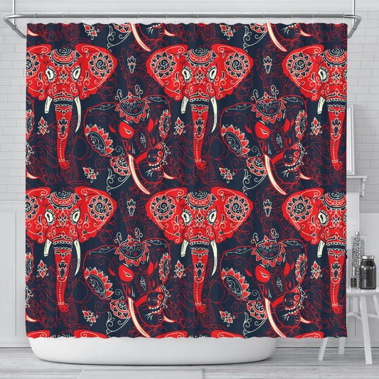 Red Indian Elephant Pattern Shower Curtain
