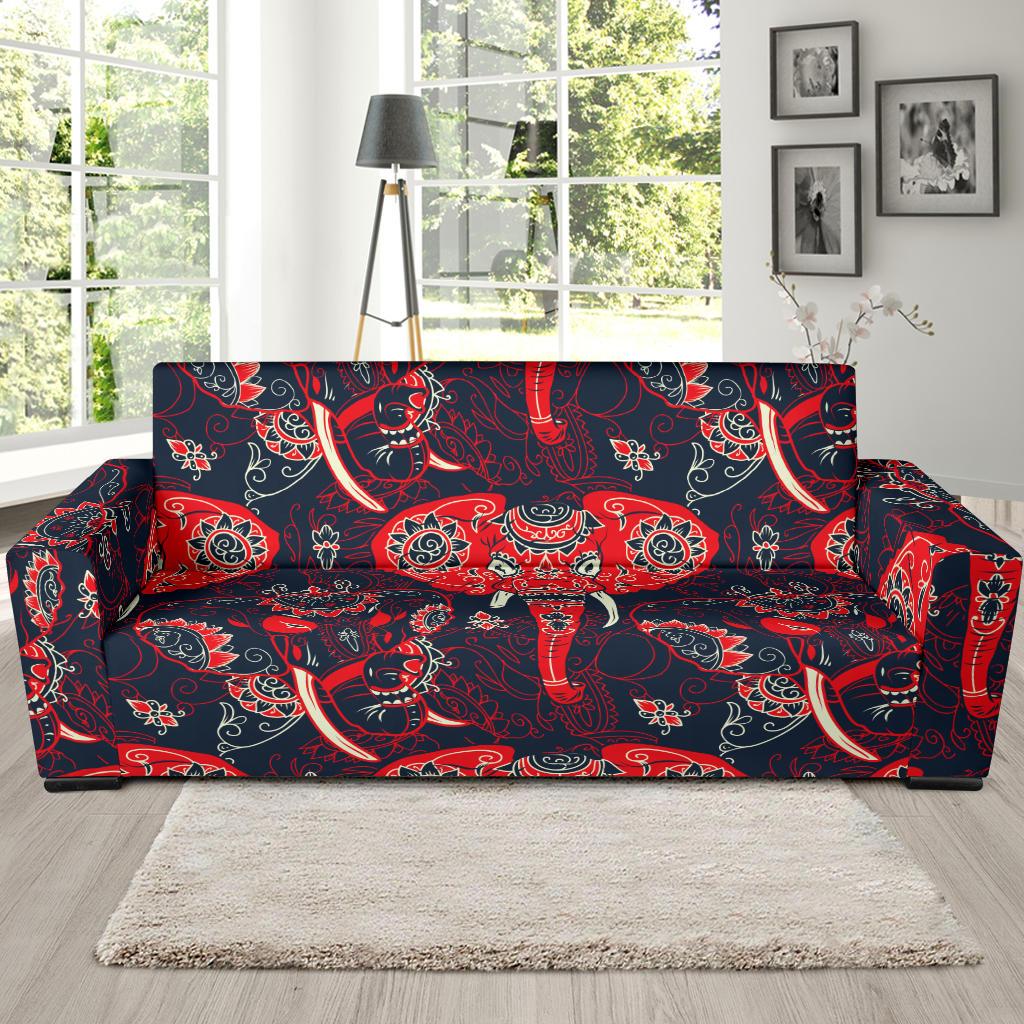 Red Indian Elephant Pattern Sofa Slipcover-JORJUNE.COM