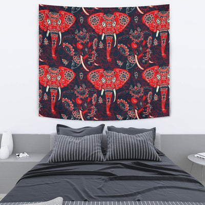 Red Indian Elephant Pattern Tapestry