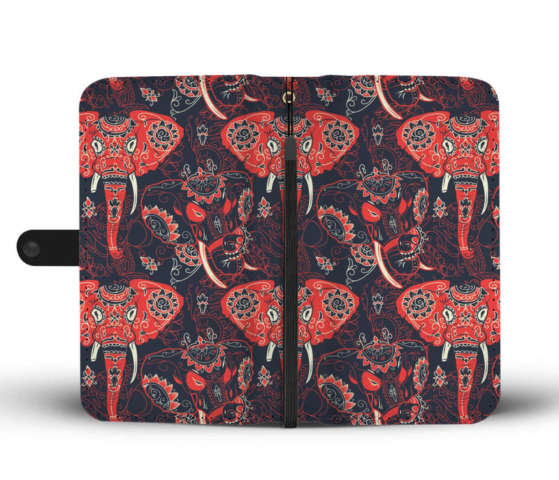 Red Indian Elephant Pattern Wallet Phone Case