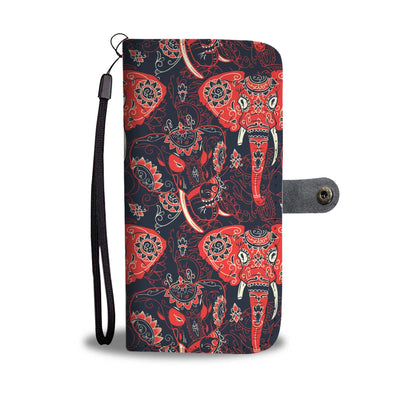 Red Indian Elephant Pattern Wallet Phone Case