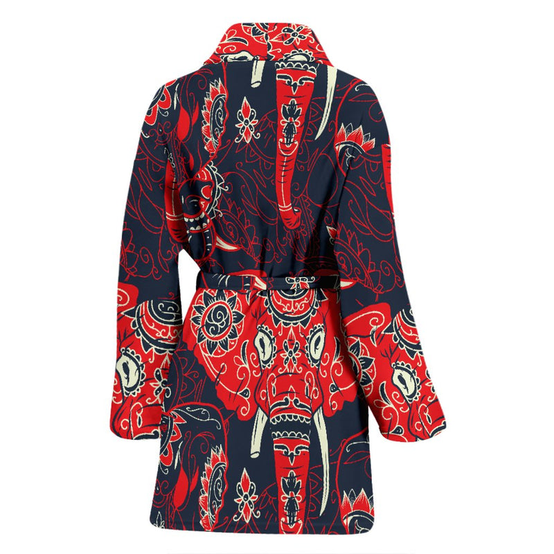 Red Indian Elephant Pattern Women Bath Robe