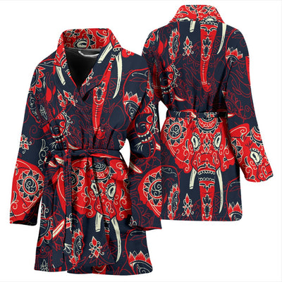 Red Indian Elephant Pattern Women Bath Robe