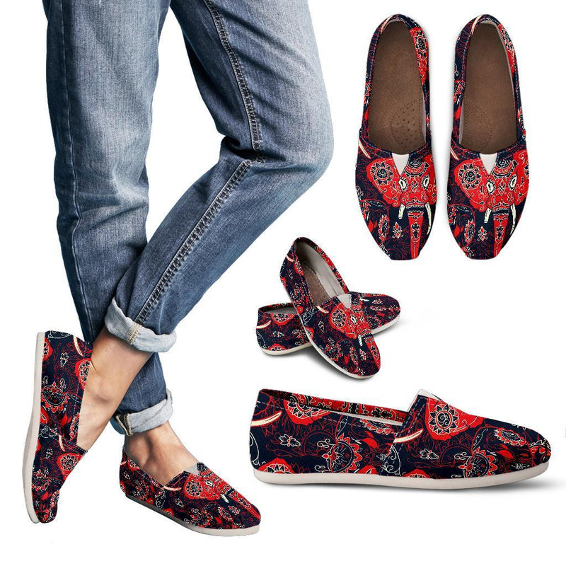 Red Indian Elephant Pattern Women Casual Shoes-JorJune.com