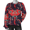 Red Indian Elephant Pattern Women Crewneck Sweatshirt