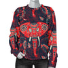 Red Indian Elephant Pattern Women Crewneck Sweatshirt