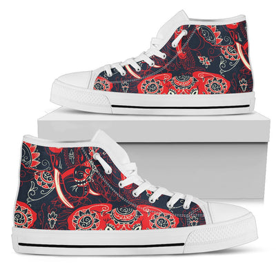 Red Indian Elephant Pattern Women High Top Shoes