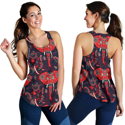 Red Indian Elephant Pattern Women Racerback Tank Top