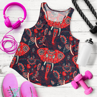 Red Indian Elephant Pattern Women Racerback Tank Top