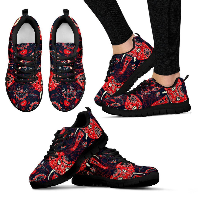 Red Indian Elephant Pattern Women Sneakers