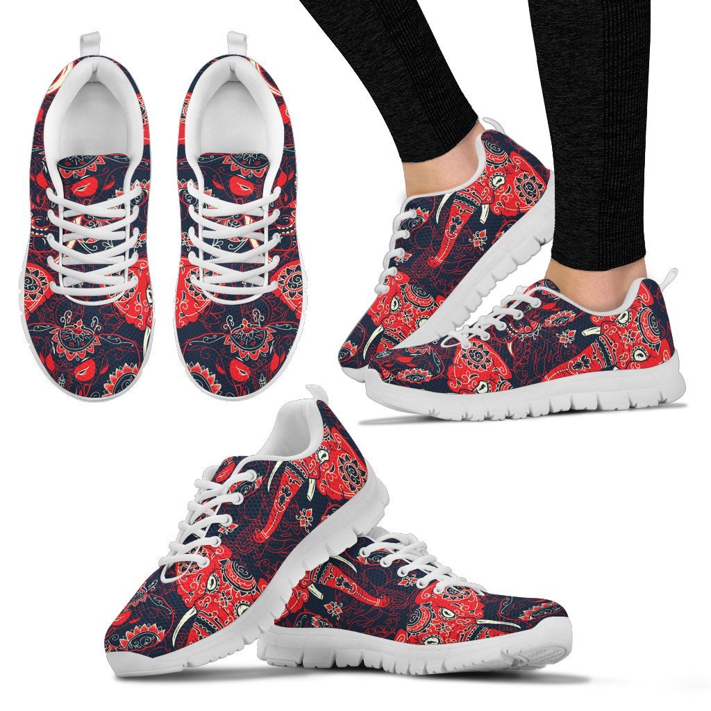 Red Indian Elephant Pattern Women Sneakers