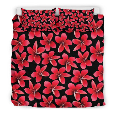 Red Plumeria Pattern Print Design PM025 Duvet Cover Bedding Set-JORJUNE.COM