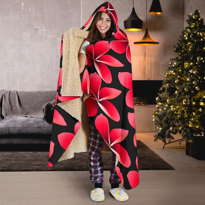 Red Plumeria Pattern Print Design PM025 Hooded Blanket-JORJUNE.COM