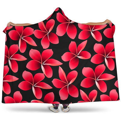 Red Plumeria Pattern Print Design PM025 Hooded Blanket-JORJUNE.COM