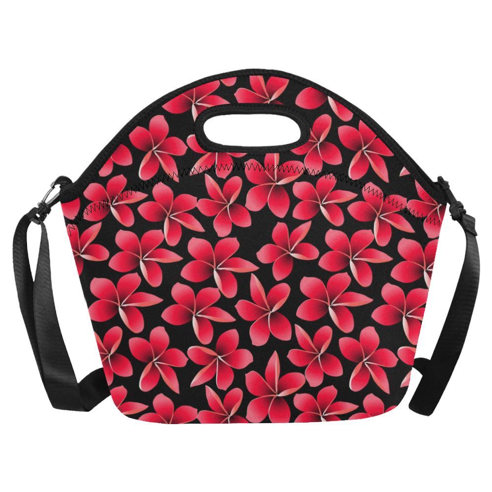 Red Plumeria Pattern Print Design PM025 Neoprene Lunch Bag-JorJune
