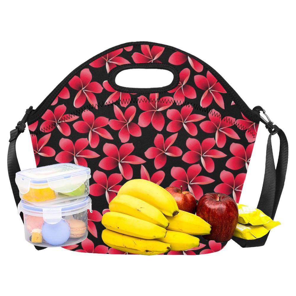 Red Plumeria Pattern Print Design PM025 Neoprene Lunch Bag-JorJune