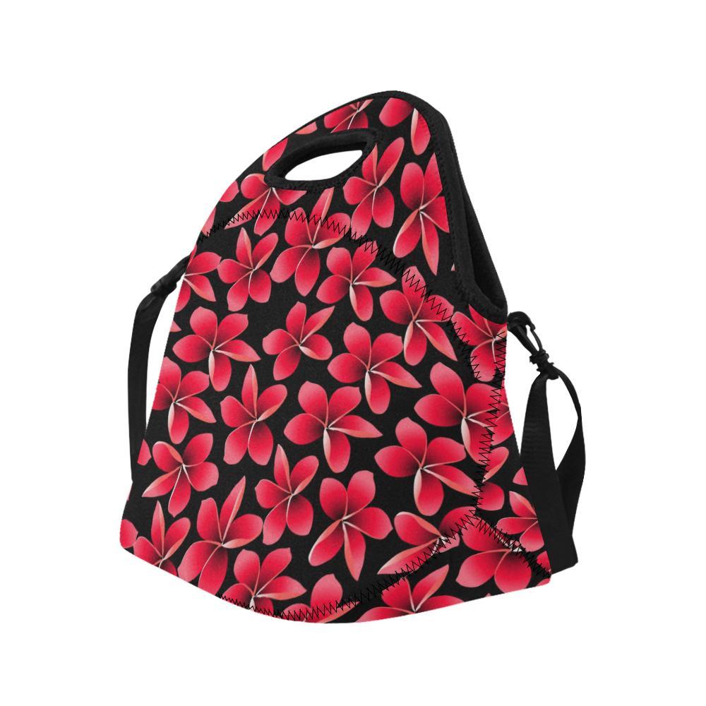 Red Plumeria Pattern Print Design PM025 Neoprene Lunch Bag-JorJune